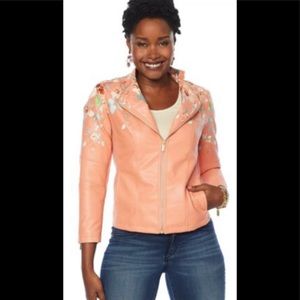 Colleen Lopez 🌸Floral Embroidered 🌸 Faux Leather Jacket XL